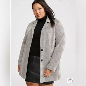 Studio by Torrid Plaid Blazer Jacket Women's 6X Gray Black Long Sleeve‎ Button